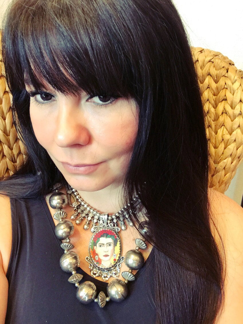 Sterling Silver statement Frida canvas portrait for necklace