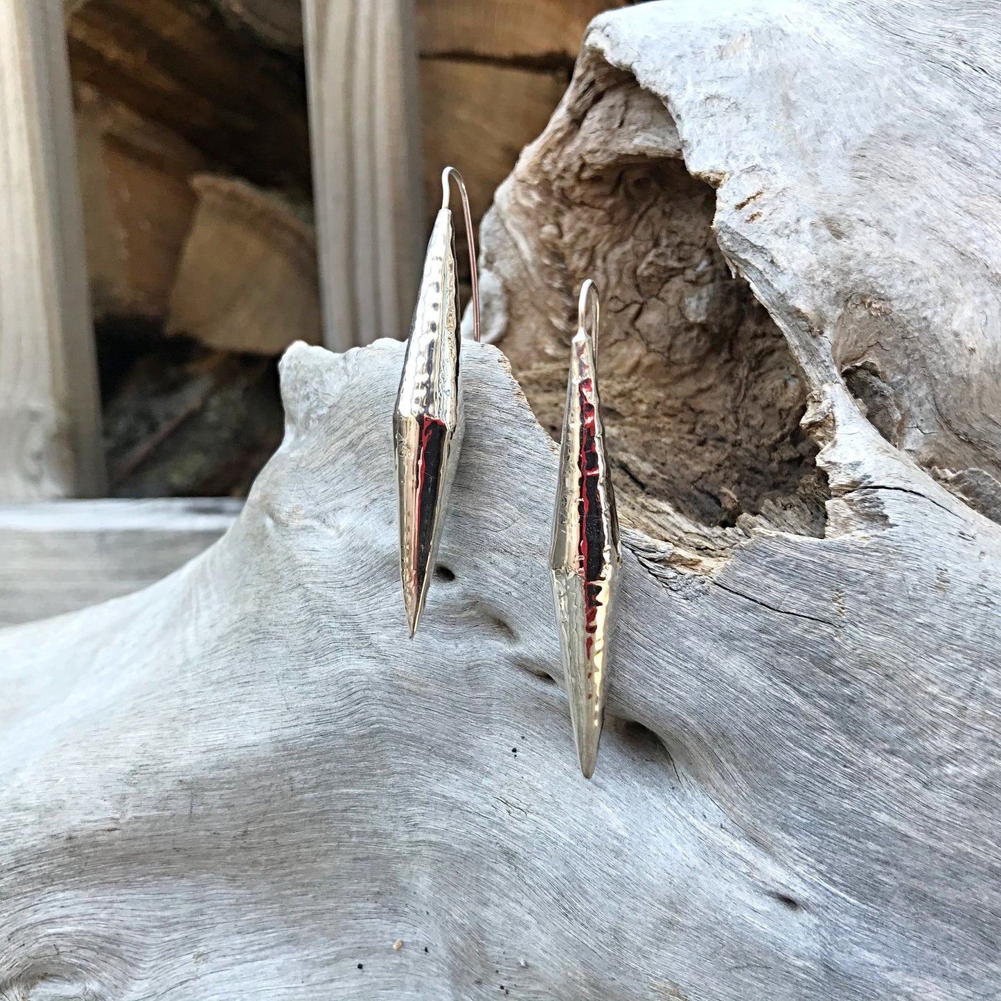 sterling silver Modernist polish abstract hammered conic Earrings