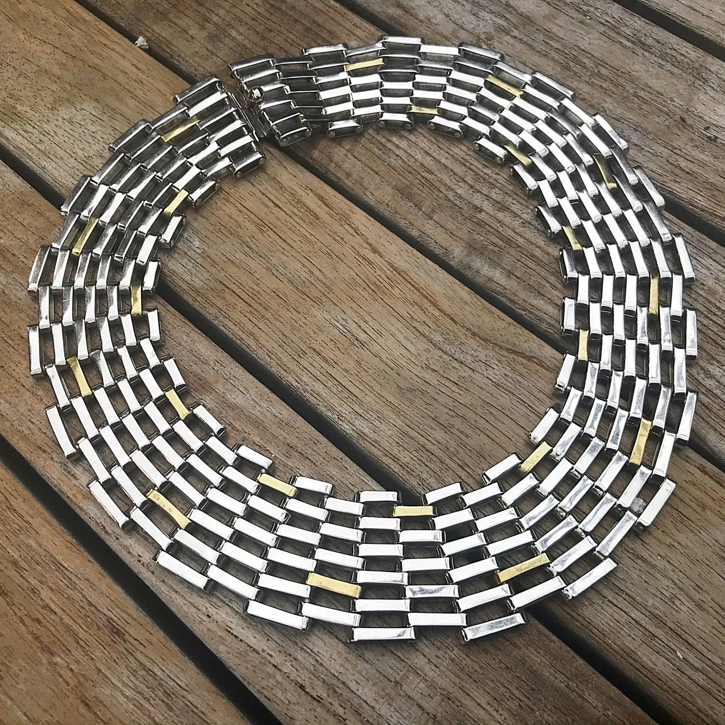 Sterling silver and brass statement runway handmade modernist choker necklace collar