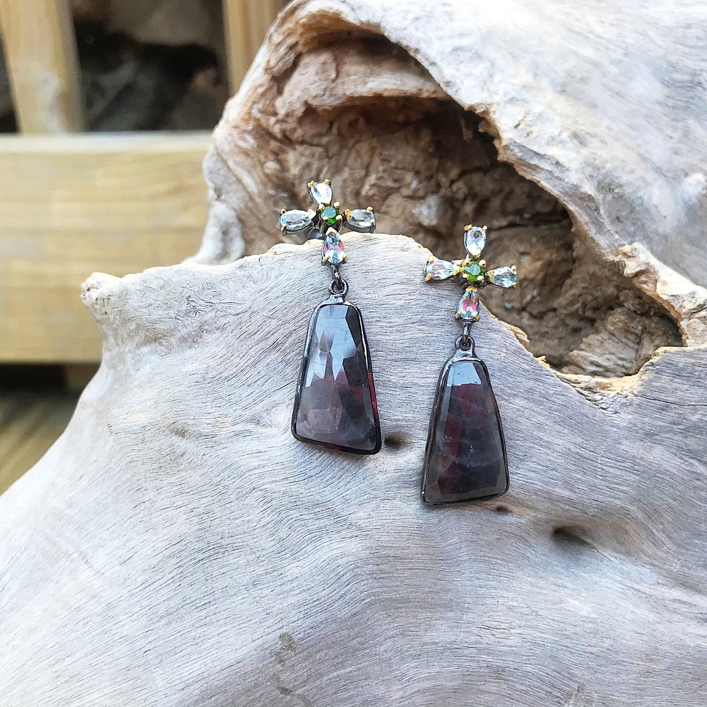 sterling silver statement natural sapphire stud earrings