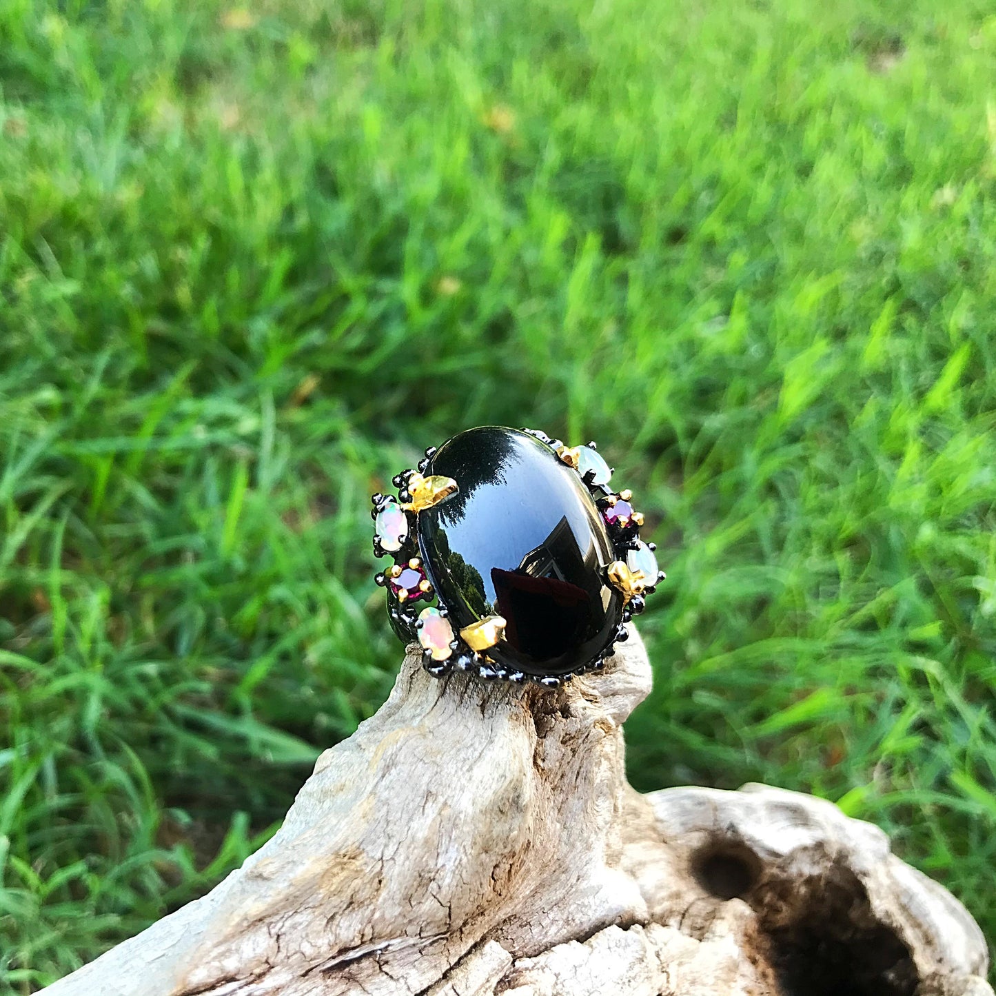 sterling silver statement black spinel opal oversize ring 8.5 wow factor piece