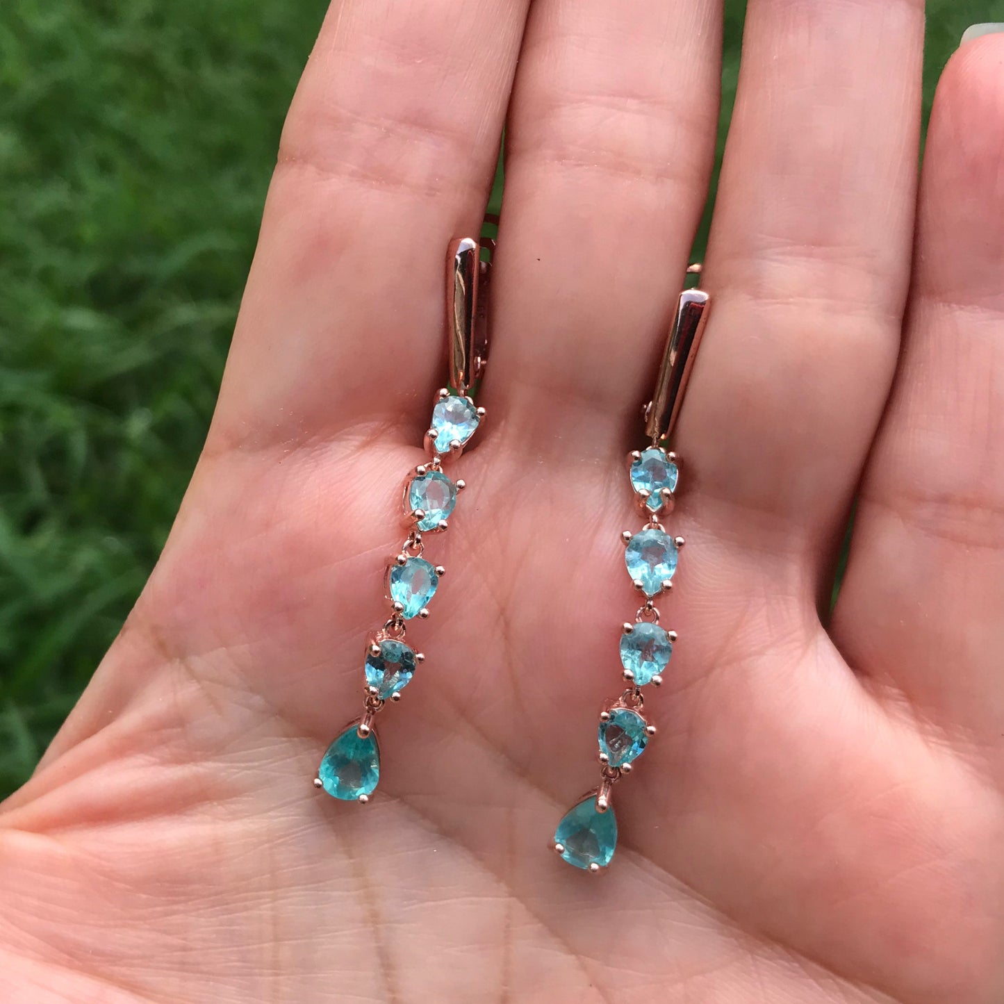Sterling Silver Blue Apatite CZ Rose Gold Artisan handmade Earrings