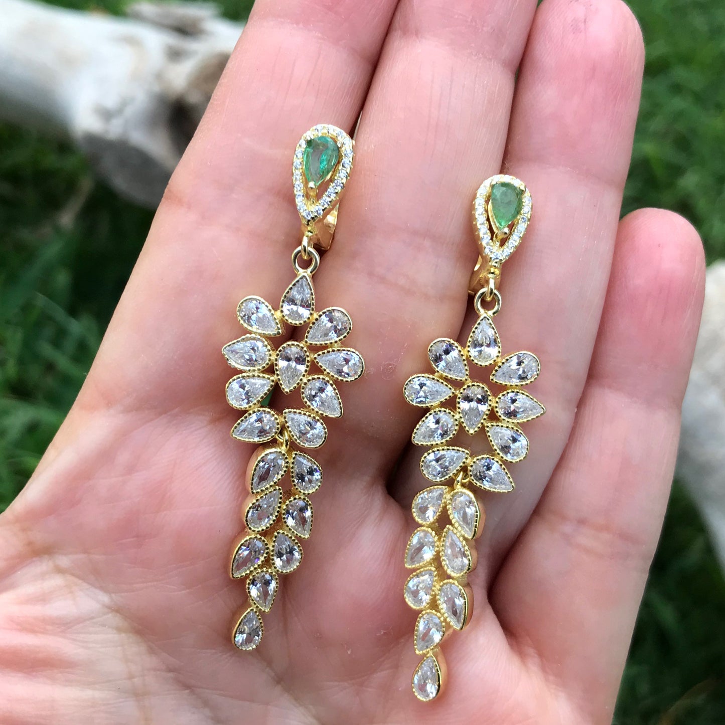 Sterling Silver Statement emeralds and CZ statement earrings