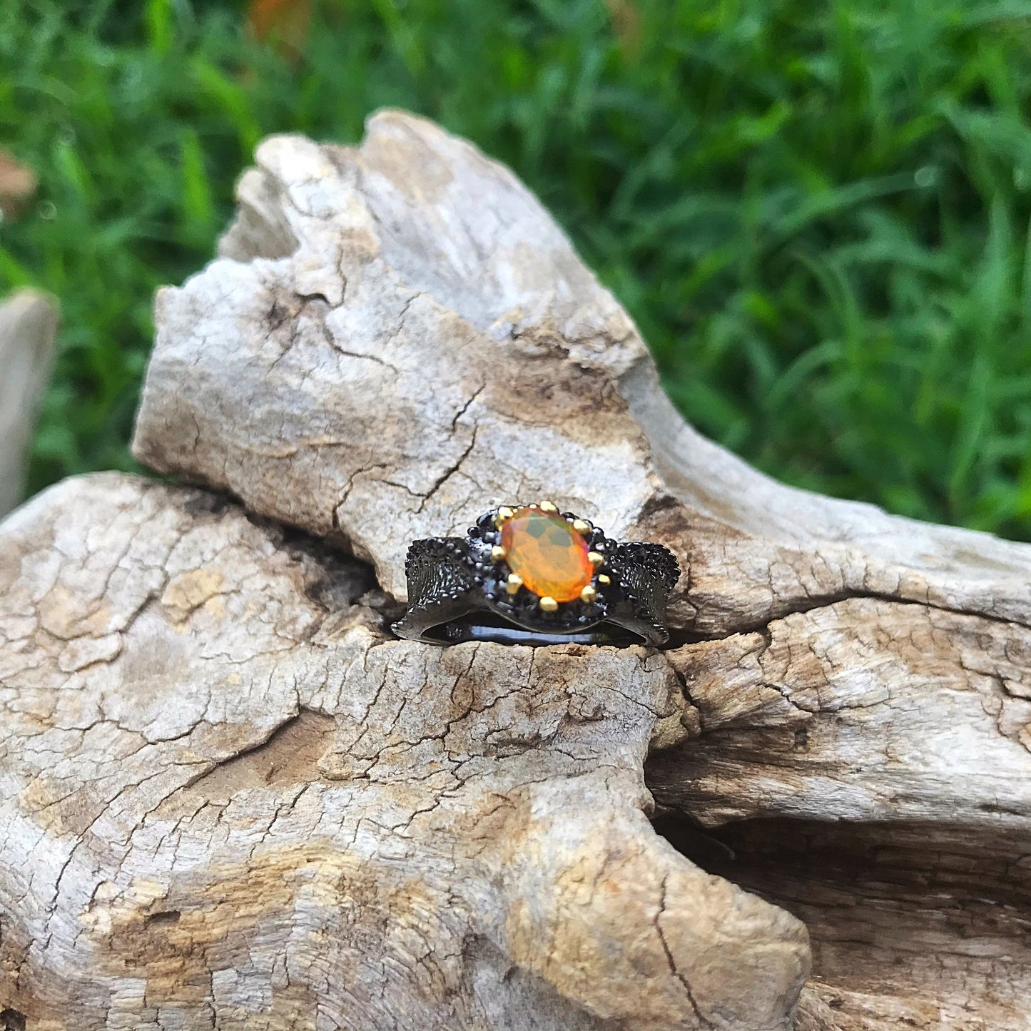 Sterling Silver modernist Handmade Fire Opal Artisan organic ring 6