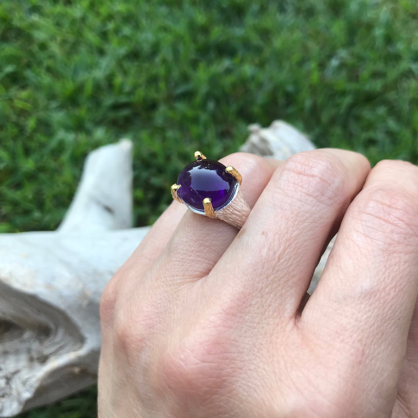 sterling silver modernist Amethyst statement ring 5.5