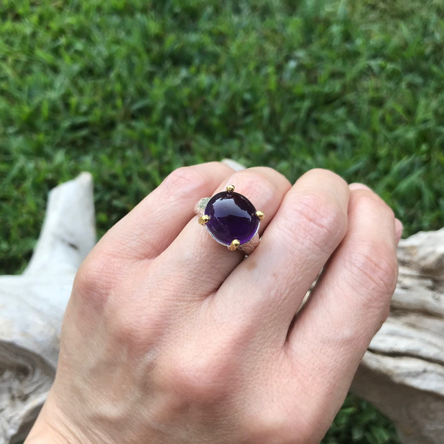 sterling silver modernist Amethyst statement ring 5.5