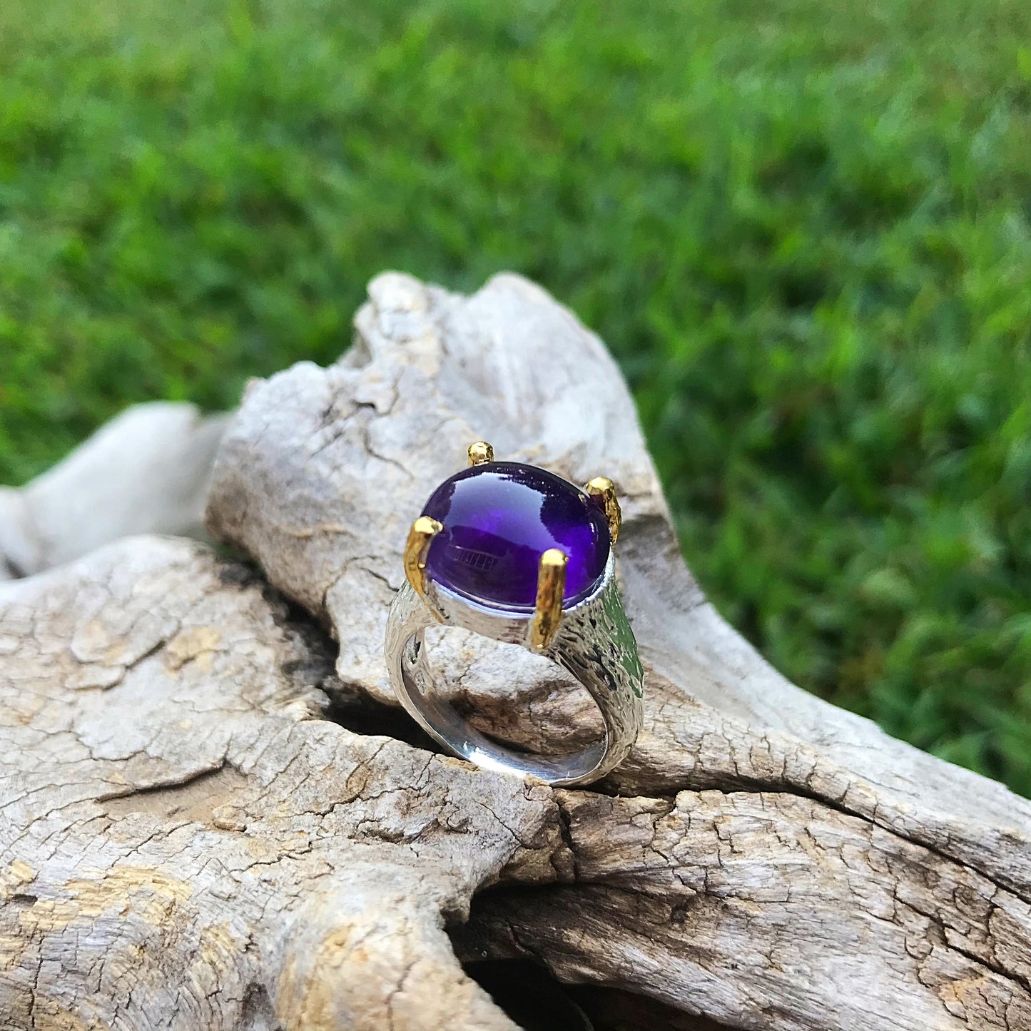 sterling silver modernist Amethyst statement ring 5.5