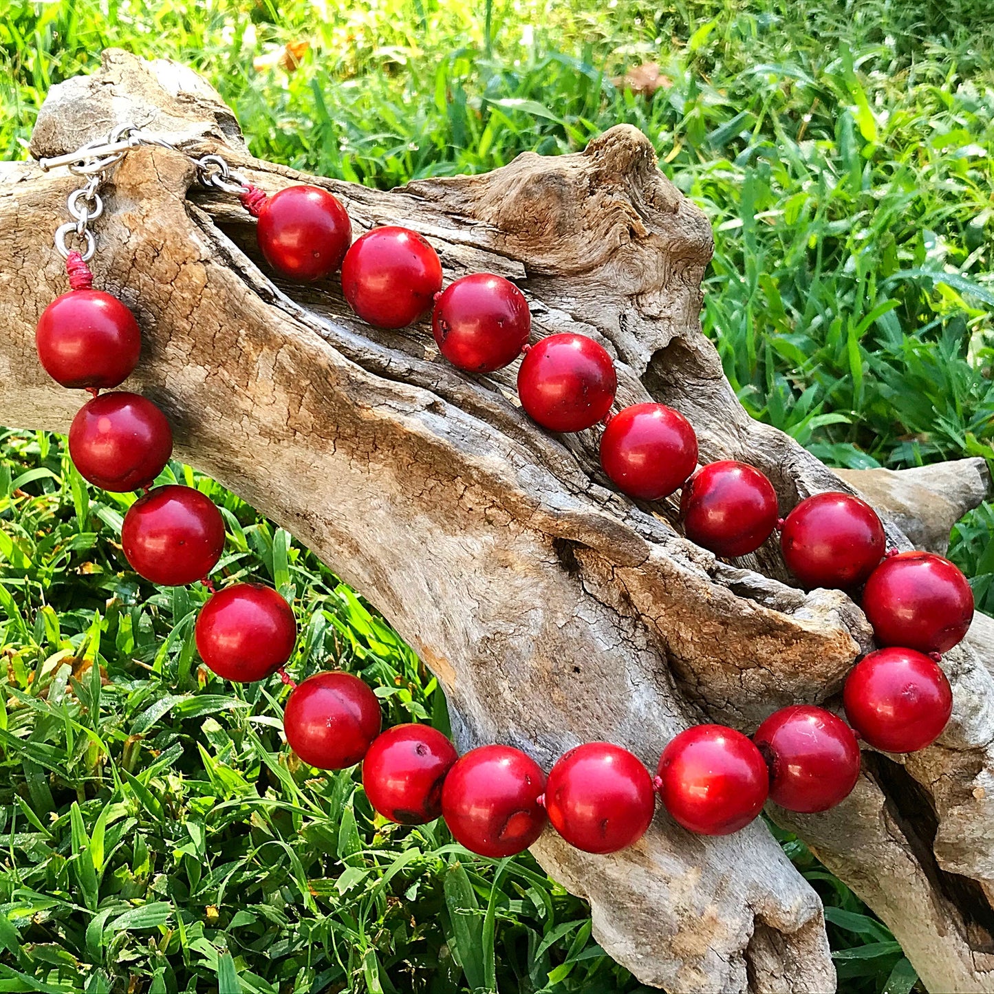 sterling silver Statement Natural Red Coral Oversize Coral bead Necklace Collar
