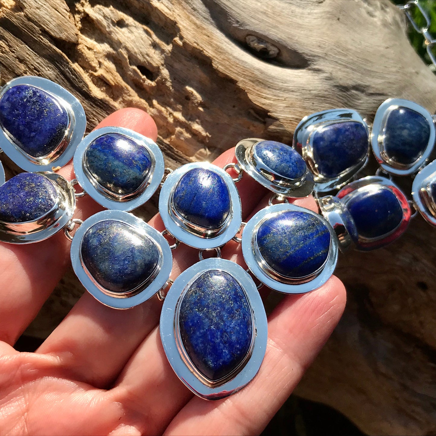 sterling silver Statement Natural Blue Lapis Lazuli Necklace Collar