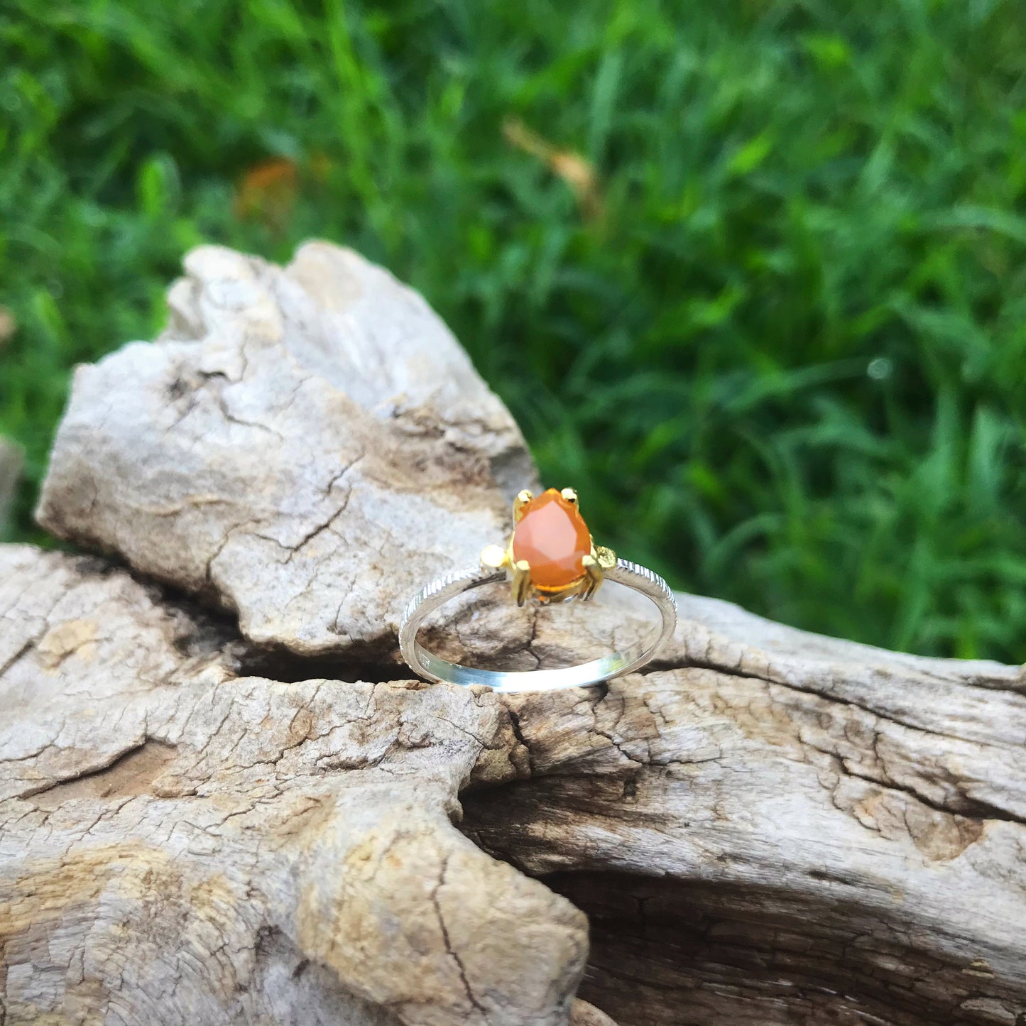 Sterling Silver Handmade orange Fire Opal Artisan handmade ring 8.5