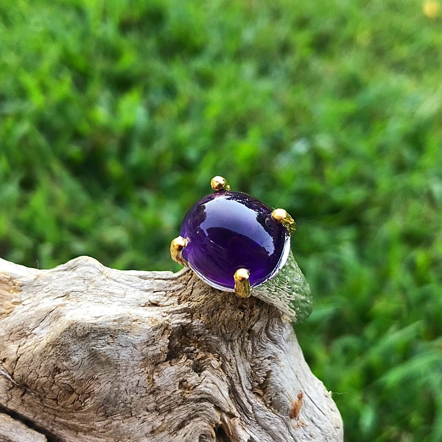sterling silver modernist Amethyst statement ring 5.5