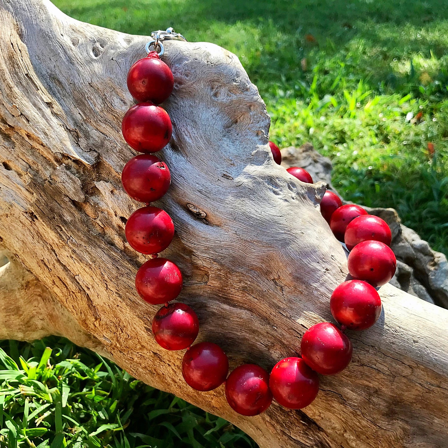 sterling silver Statement Natural Red Coral Oversize Coral bead Necklace Collar