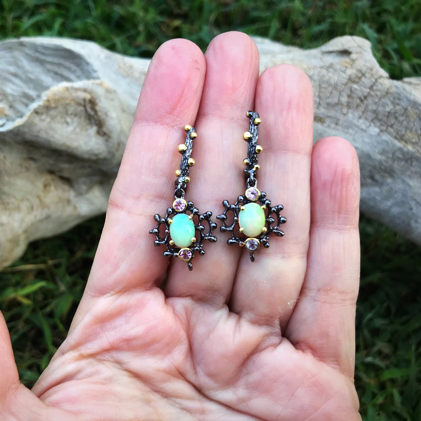 Sterling Silver Rainbow opal tourmaline earrings