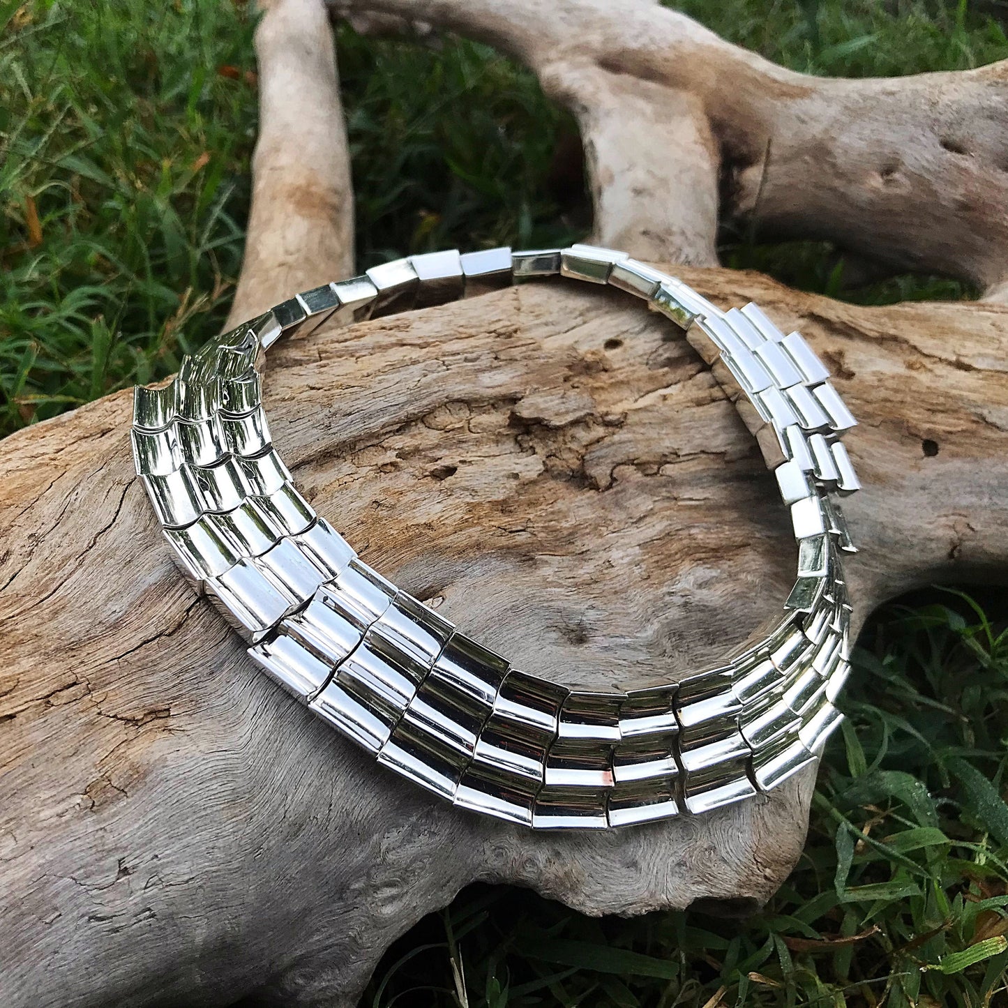 Sterling silver vintage Concave Abstract Taxco Modernist necklace collar