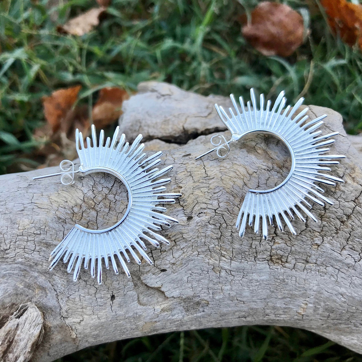 sterling silver Modernist Sunburst star burst sun Earrings