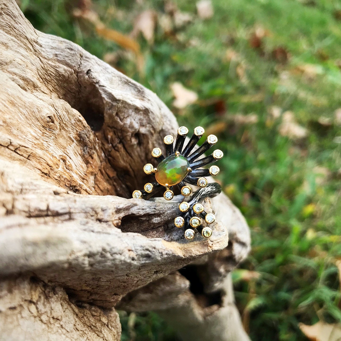 Sterling Silver Fire Rainbow Natural Opal Artisan Handmade Ring 5-8