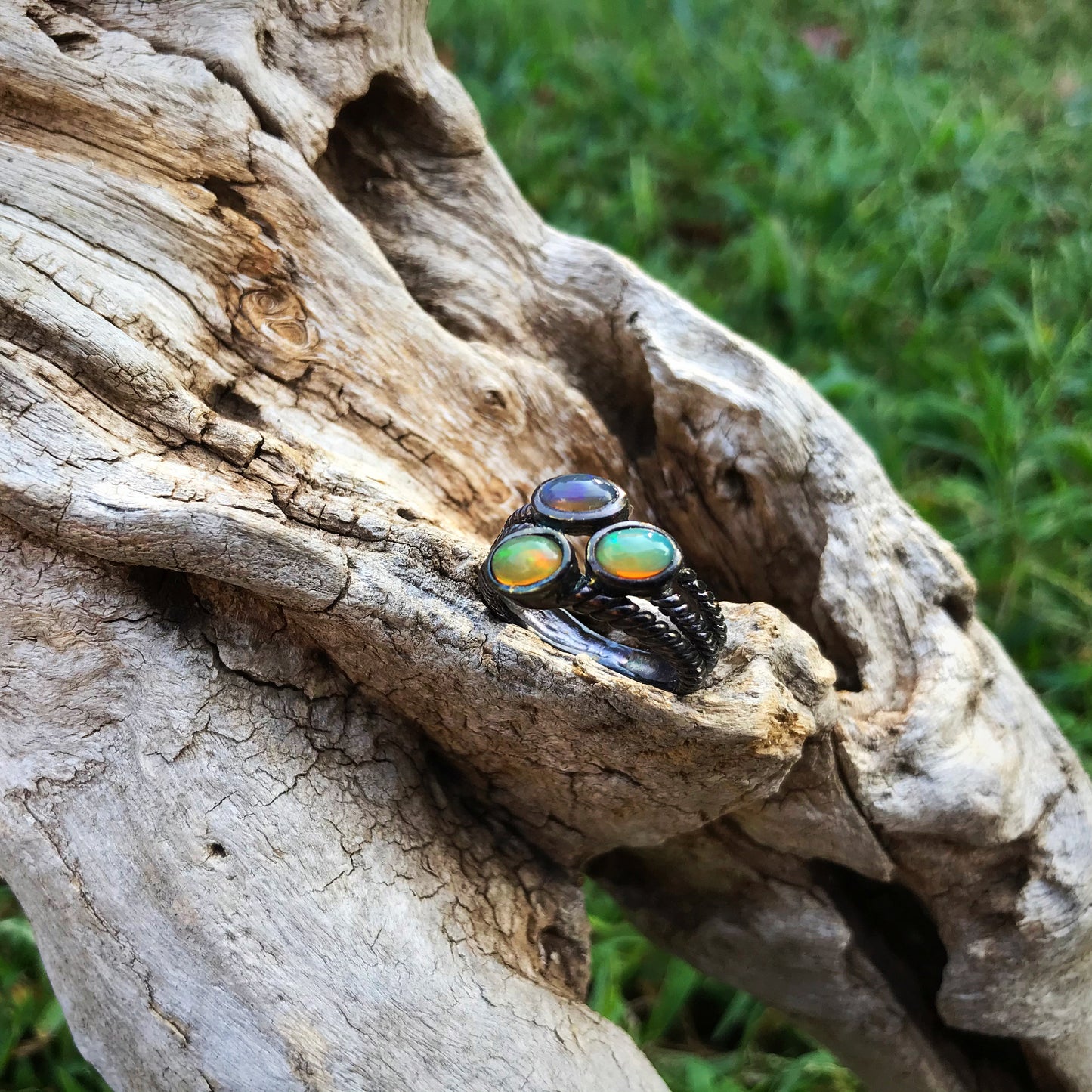 Sterling Silver modernist Handmade Fire Opal ring 6.5