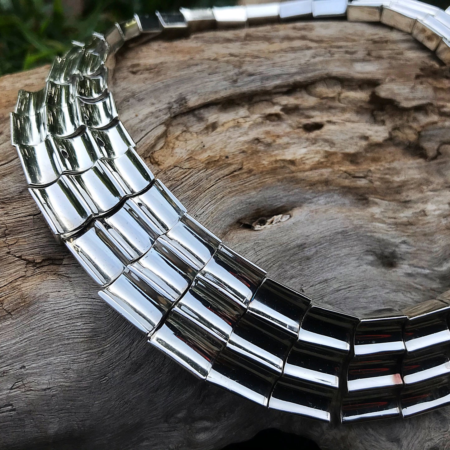 Sterling silver vintage Concave Abstract Taxco Modernist necklace collar