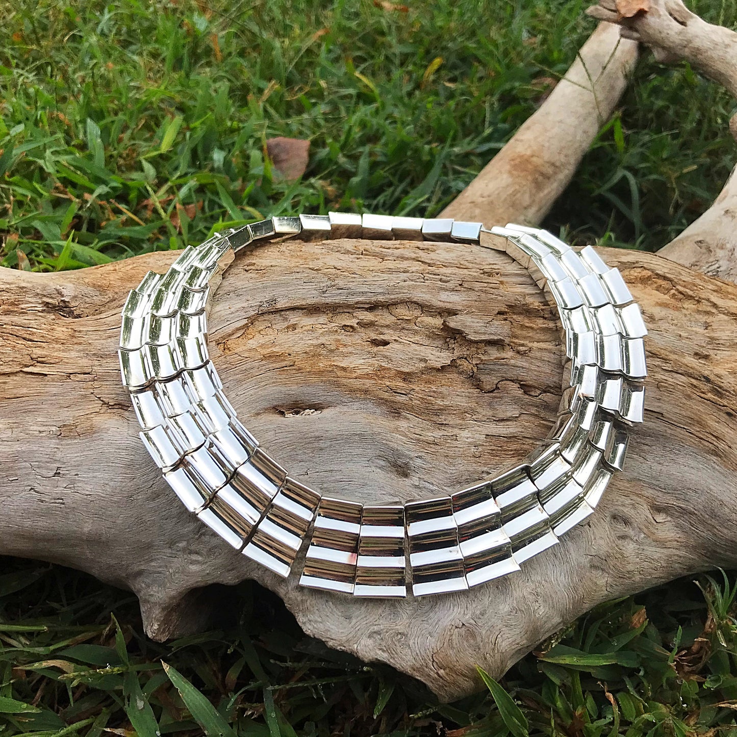 Sterling silver vintage Concave Abstract Taxco Modernist necklace collar