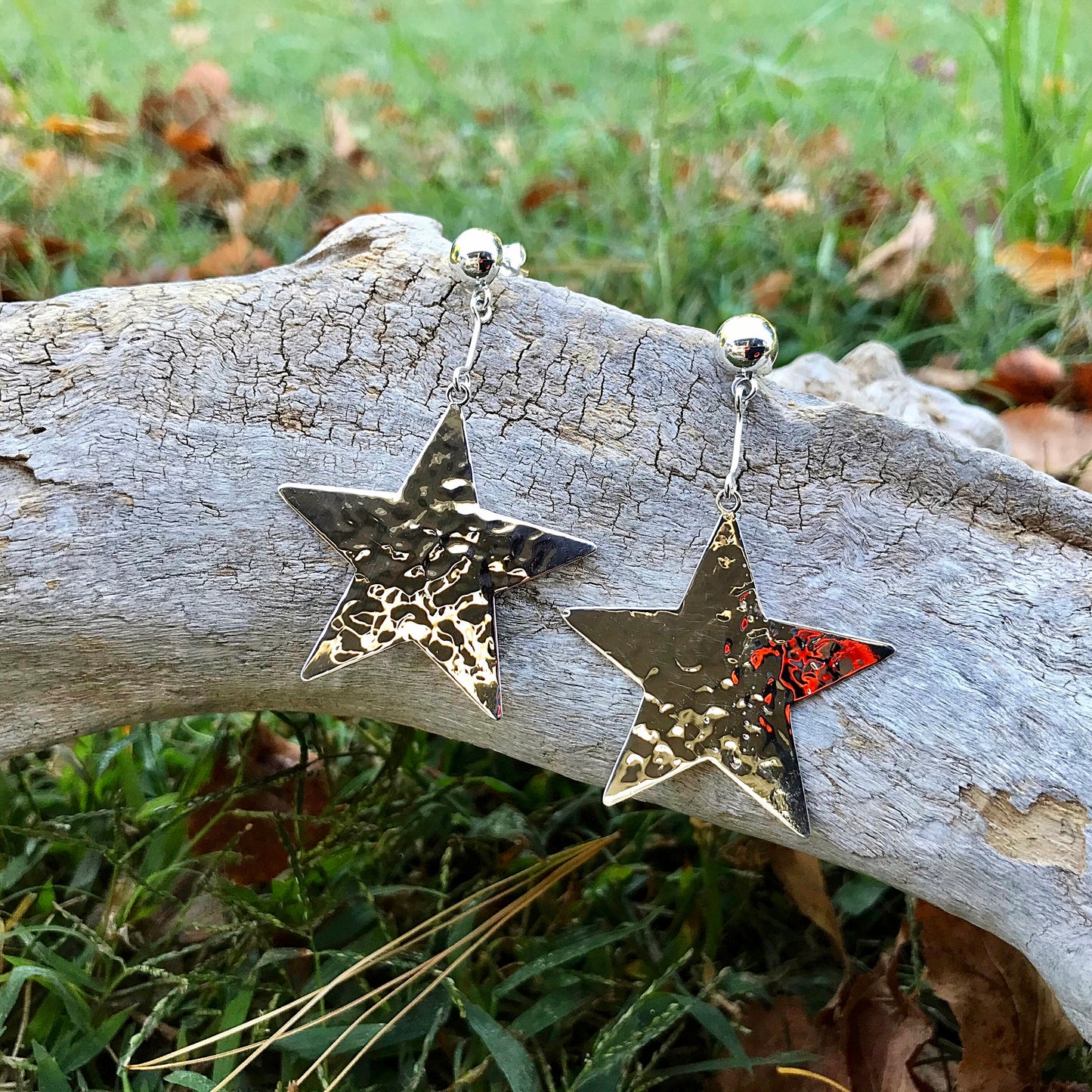 sterling silver Modernist polish Large Stars Dangle Earrings