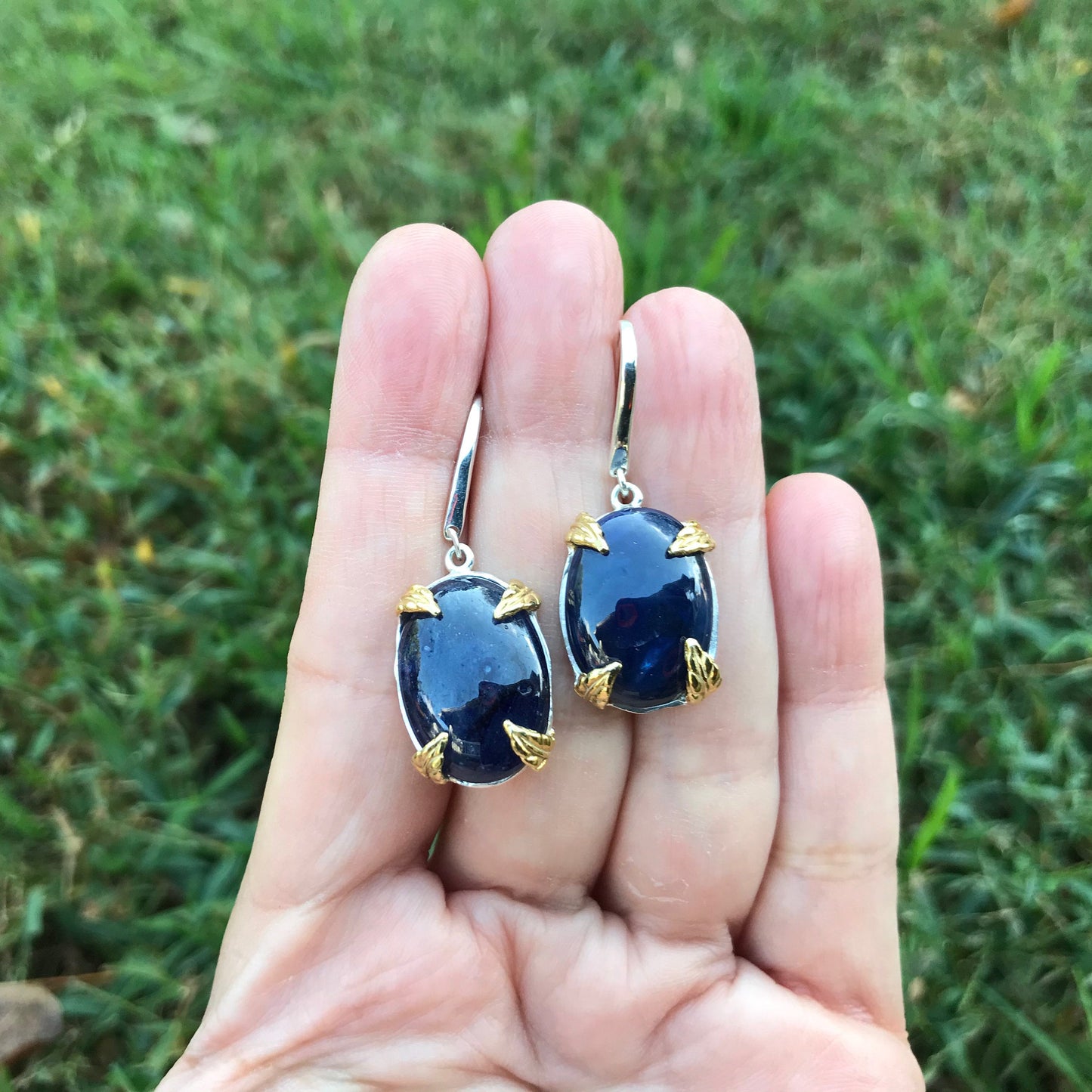 sterling Silver blue sapphire Dangle Earrings