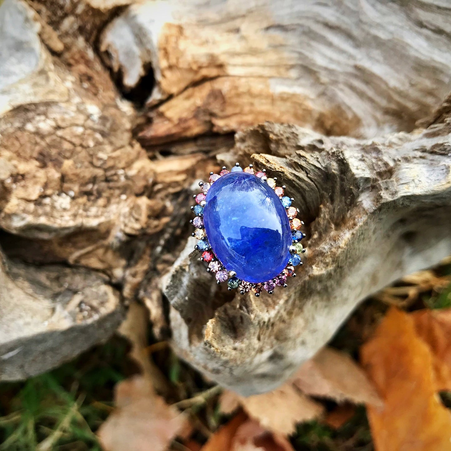 sterling silver Natural Tanzanite sapphire statement Ring