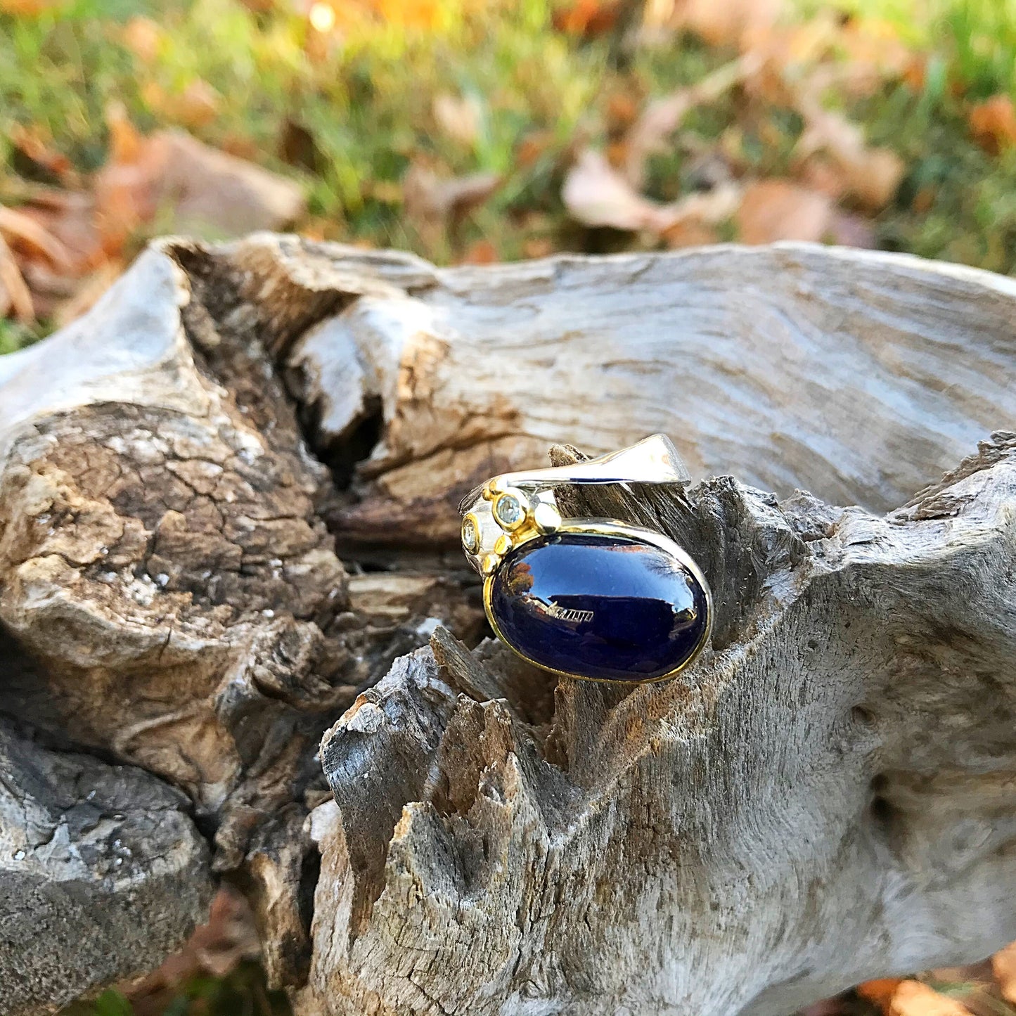 Handmade Sterling Silver Natural Blue Sapphire topaz Ring 6.5