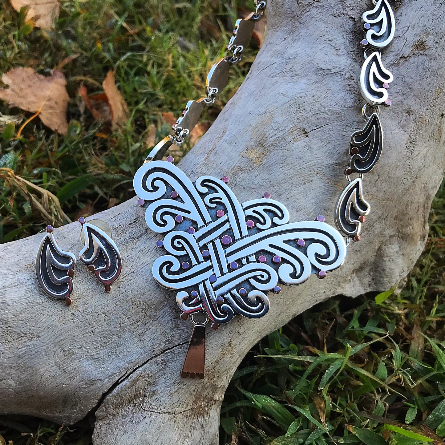 Sterling silver handmade vintage statement necklace earrings set