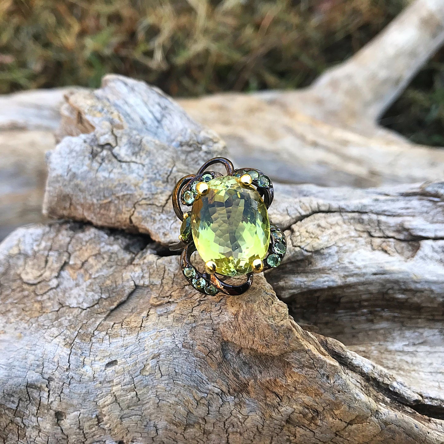 Handmade Sterling Silver Natural lemon quartz topaz statement Ring 9