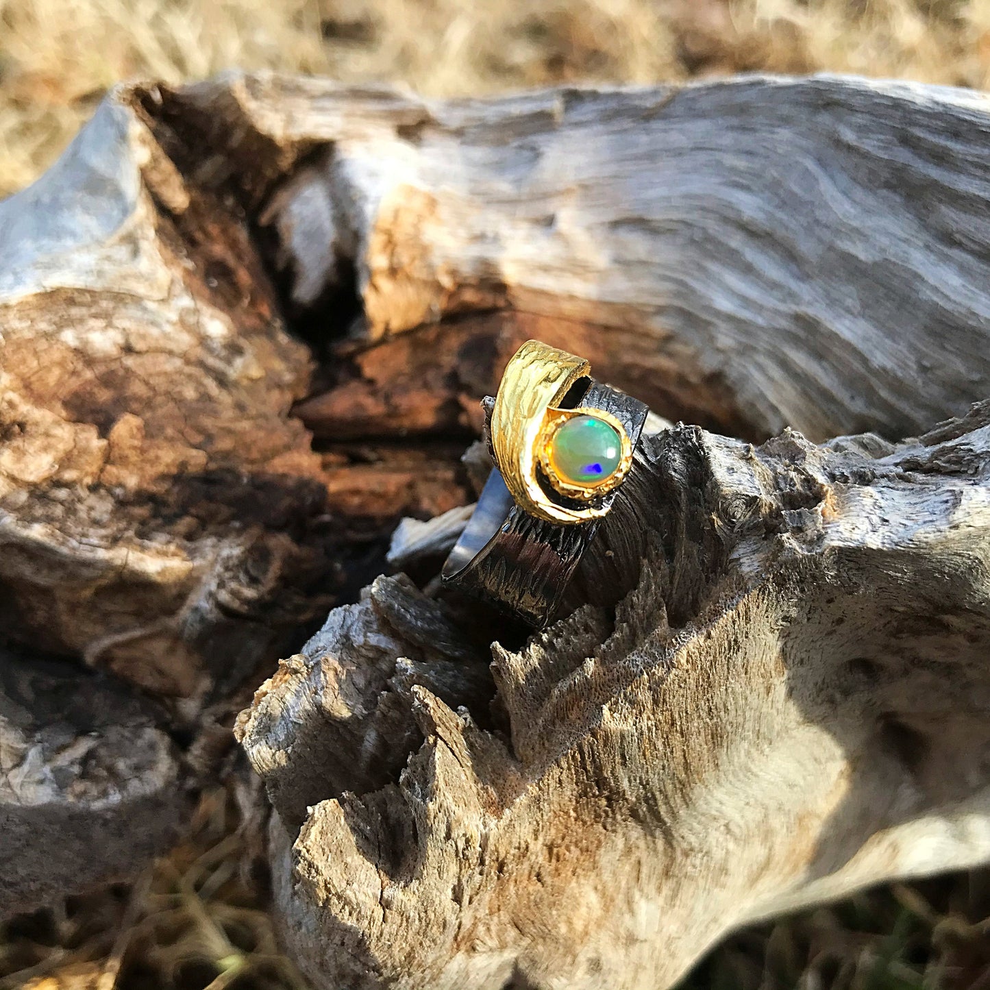 sterling silver Natural Fire opal Artisan band ring 8