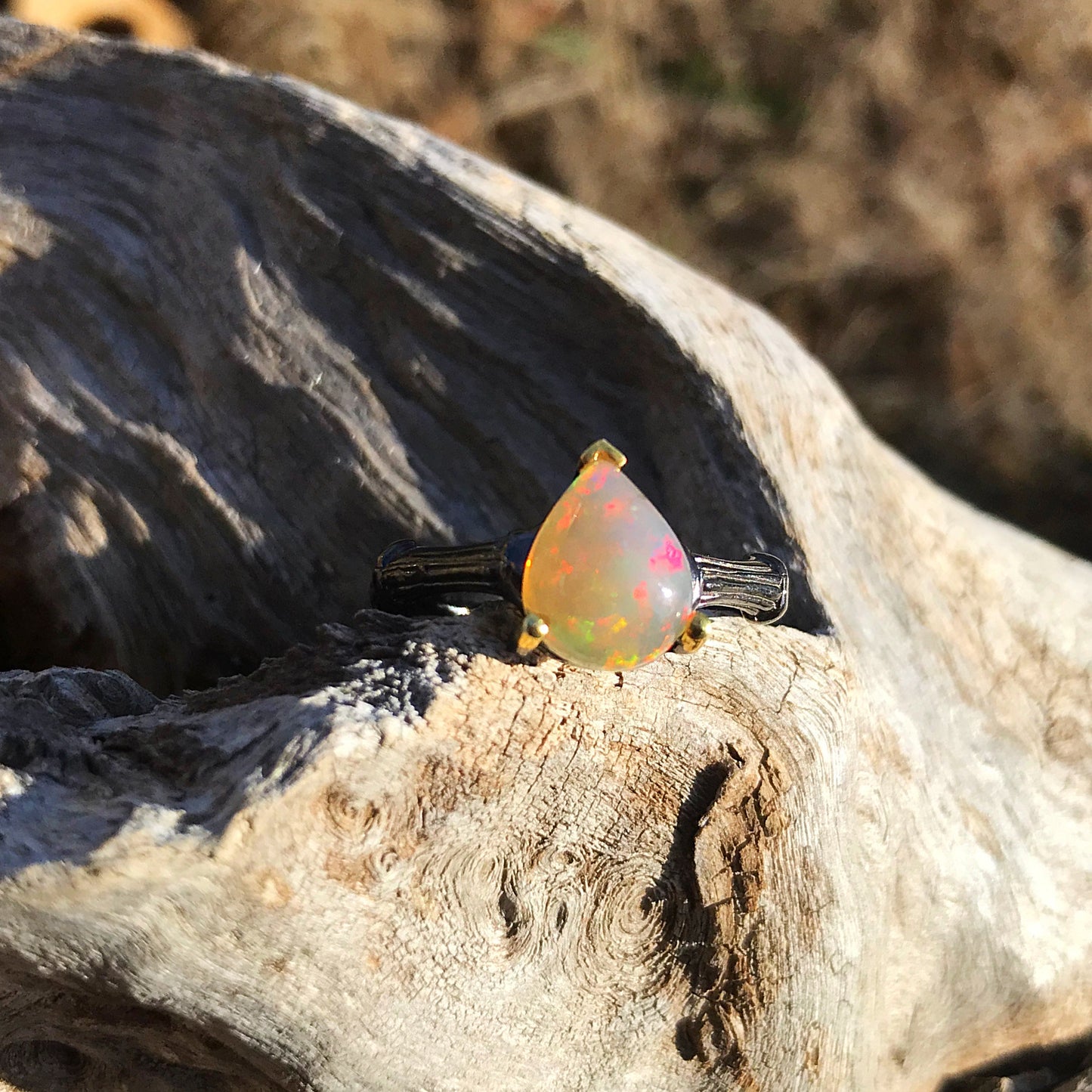 Sterling Silver modernist Handmade Fire Opal Artisan organic ring 7.5
