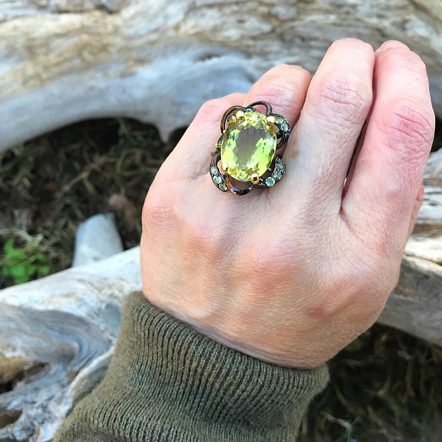 Handmade Sterling Silver Natural lemon quartz topaz statement Ring 9