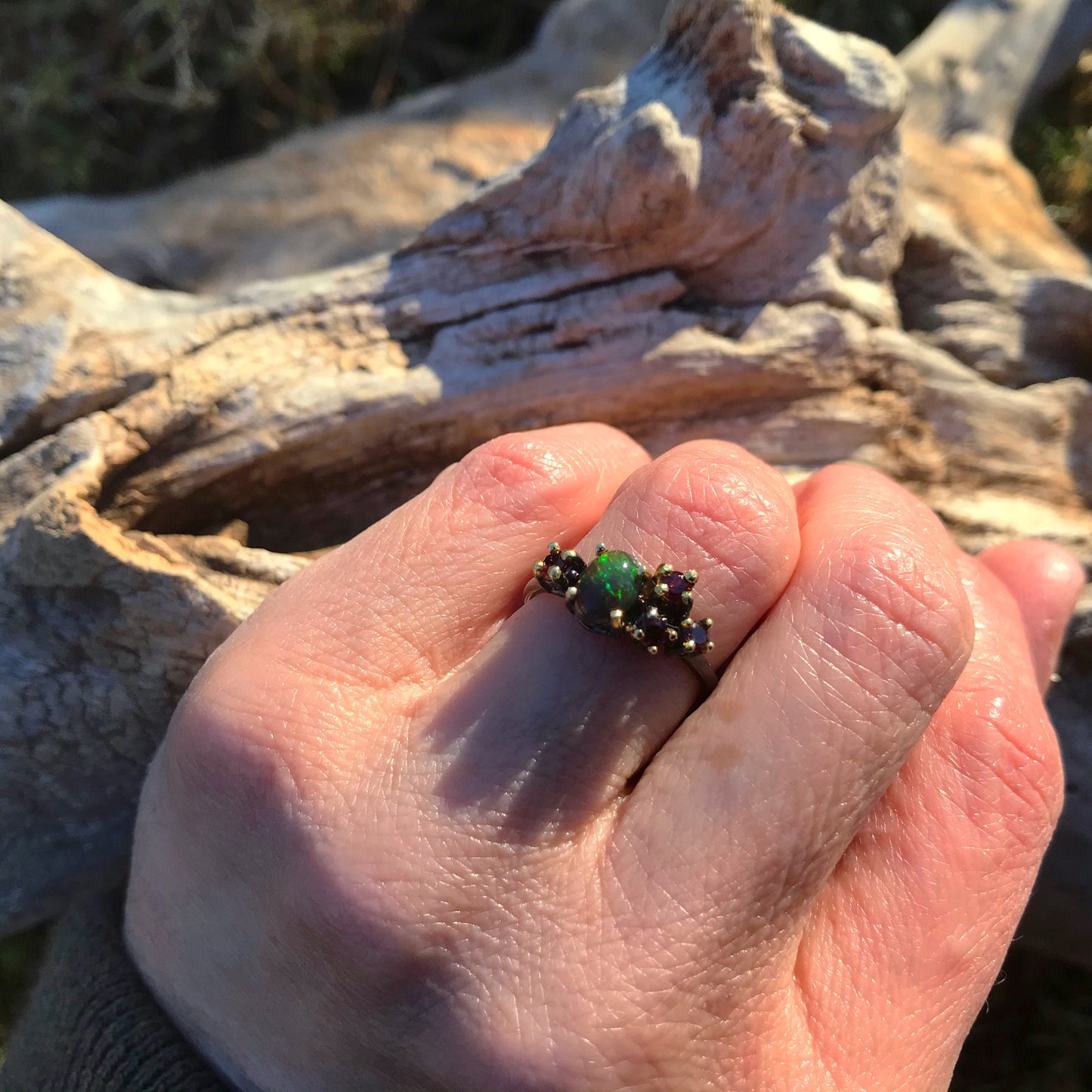 Sterling Silver Black flash Opal Ring Size 6