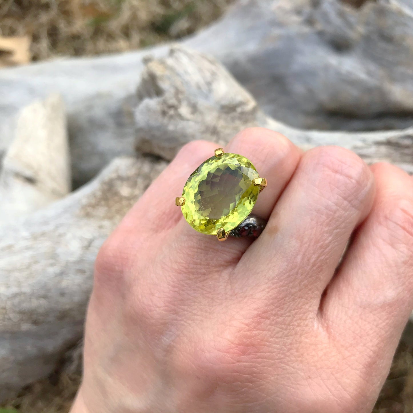 Handmade Sterling Silver Natural lemon quartz statement Ring 7