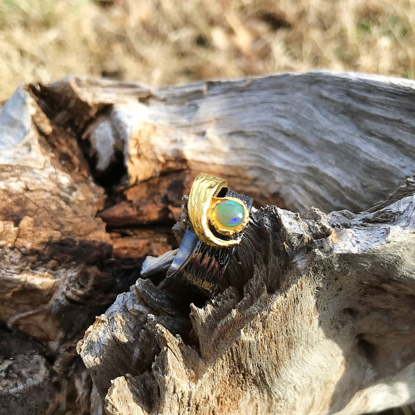 sterling silver Natural Fire opal Artisan band ring 8
