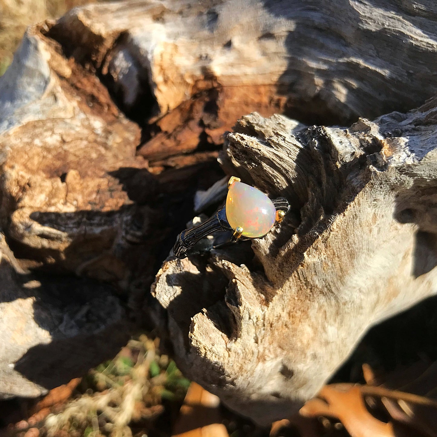 Sterling Silver modernist Handmade Fire Opal Artisan organic ring 7.5