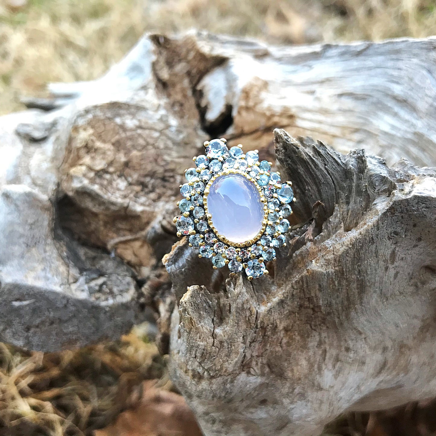 Handmade sterling silver Natural chalcedony blue topaz ring 6.5