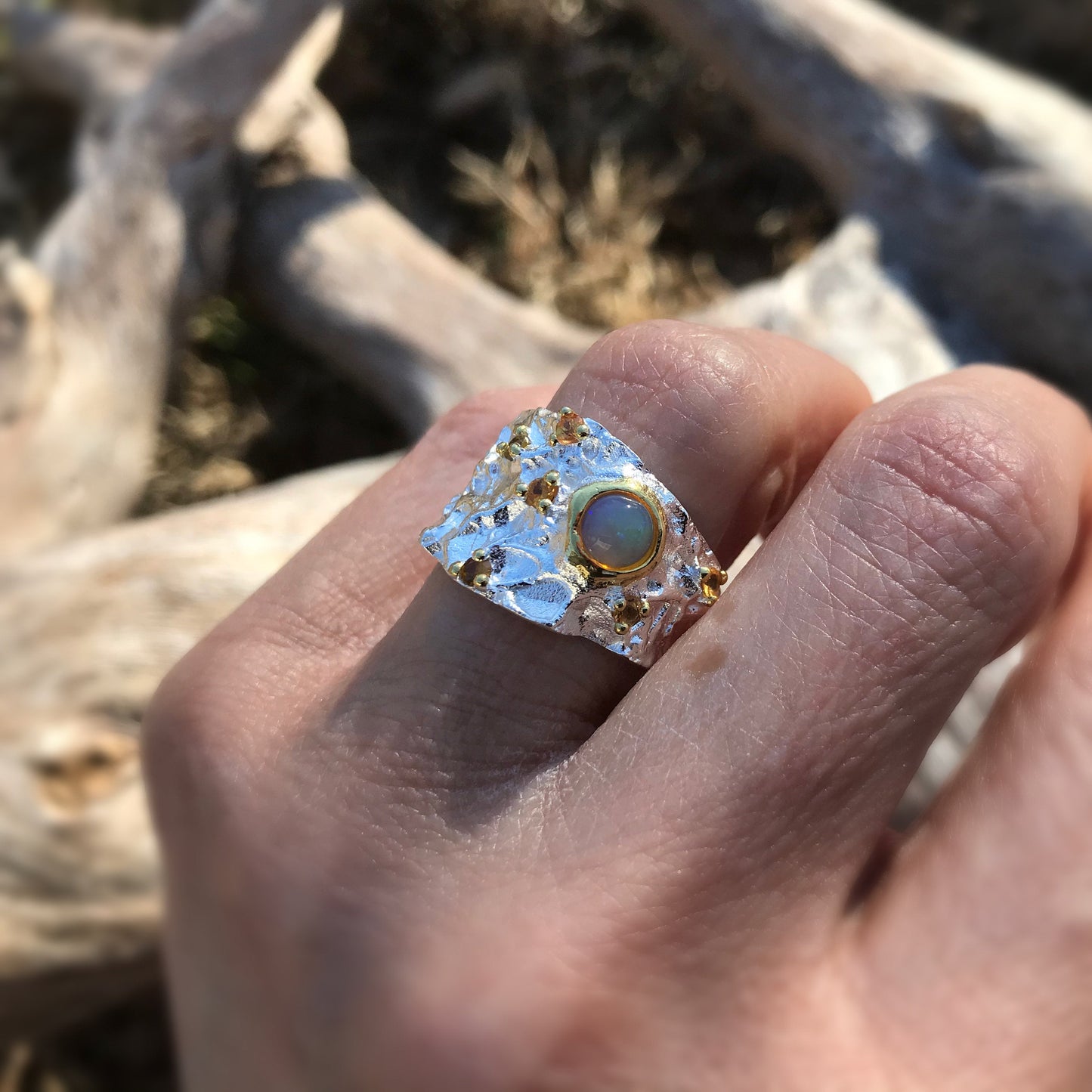 sterling silver Natural opal band ring 7