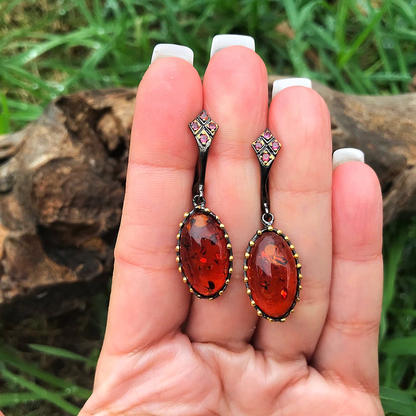 Sterling silver amber earrings