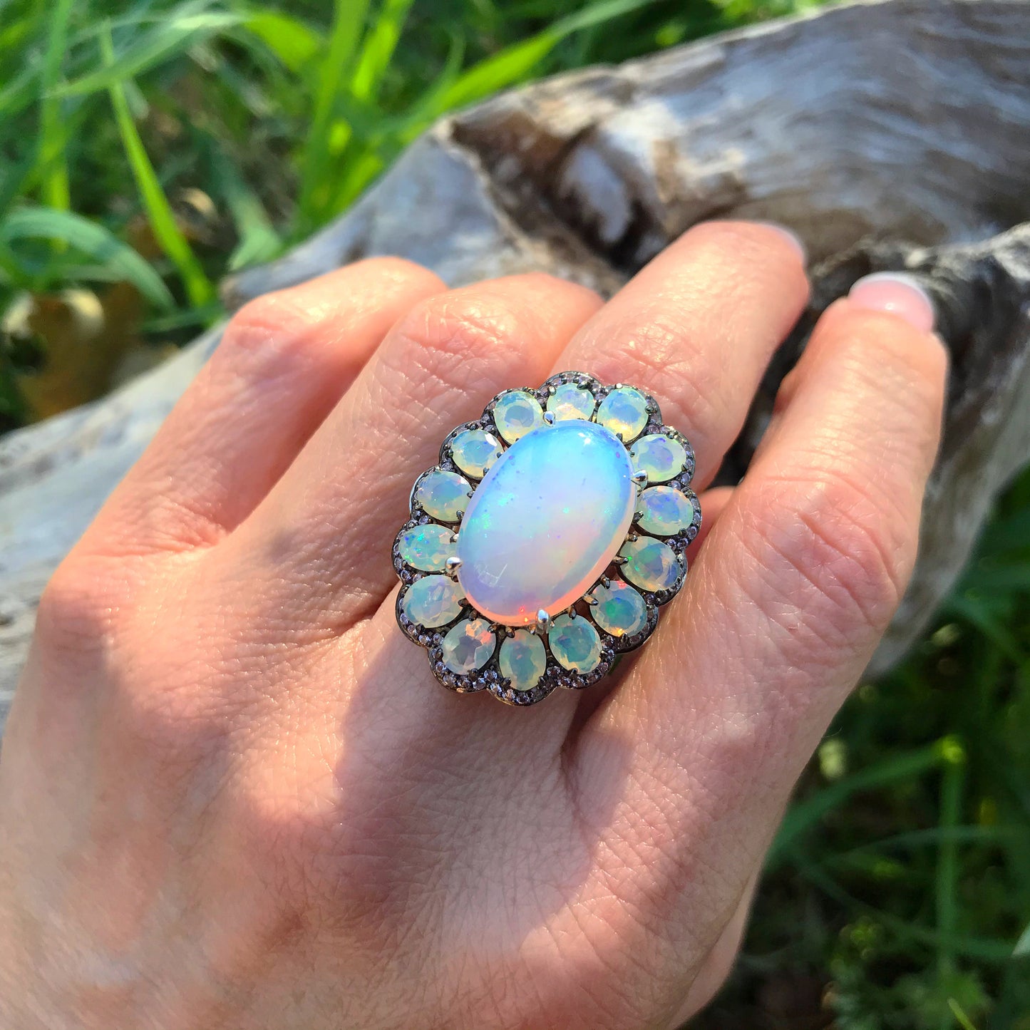 sterling silver Natural Fire Opal pink sapphire ring size 7