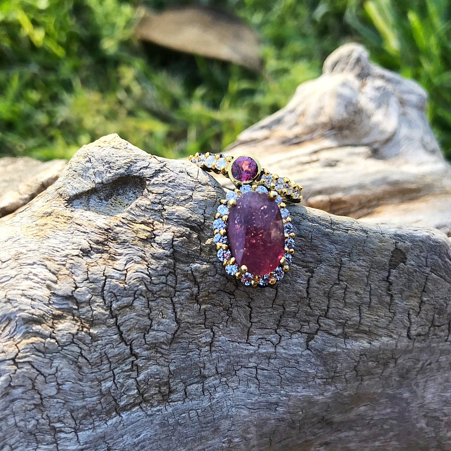 Sterling silver ruby topaz ring 7.5