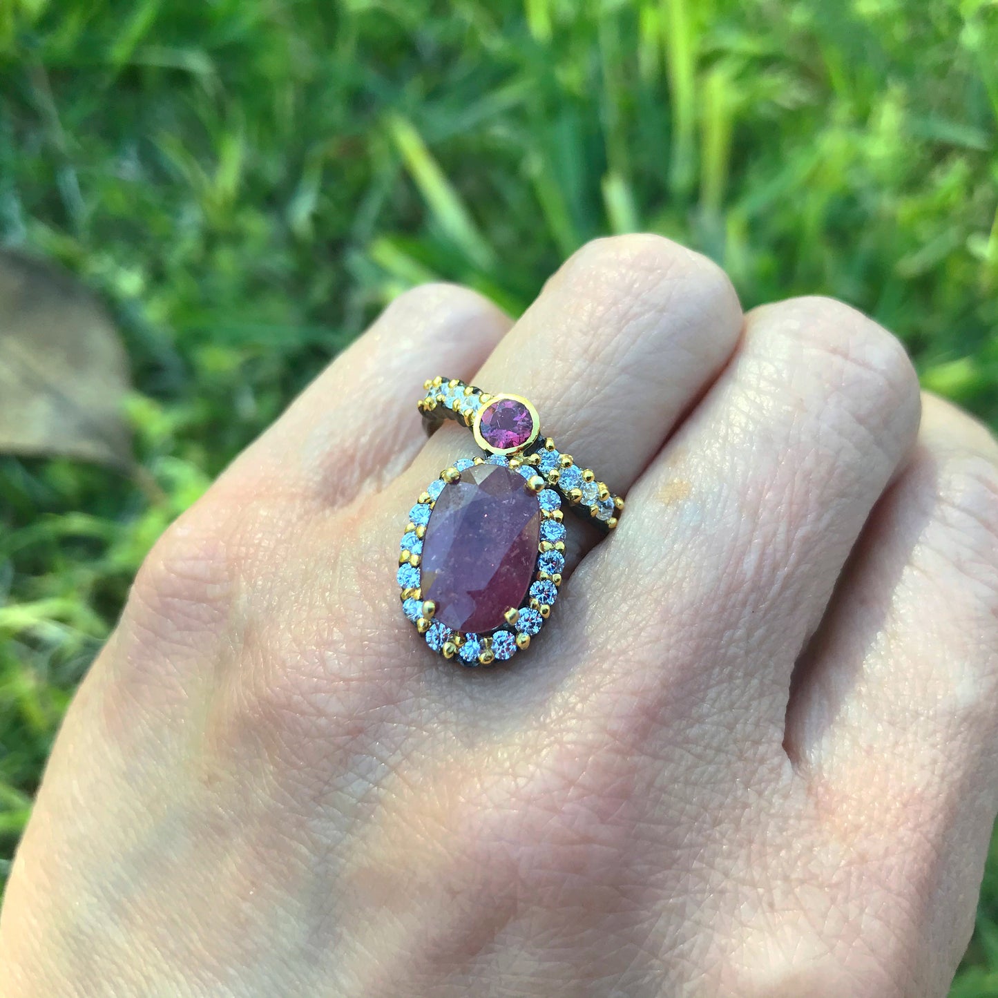 Sterling silver ruby topaz ring 7.5