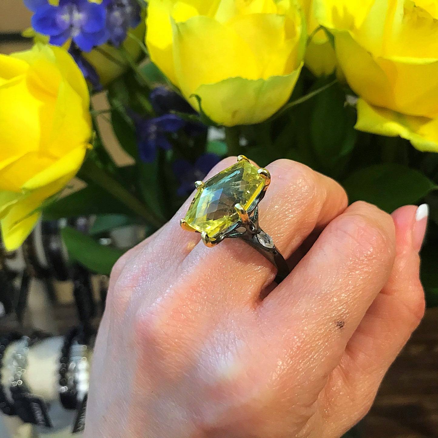 Sterling Silver Natural lemon quartz statement Ring 8.5