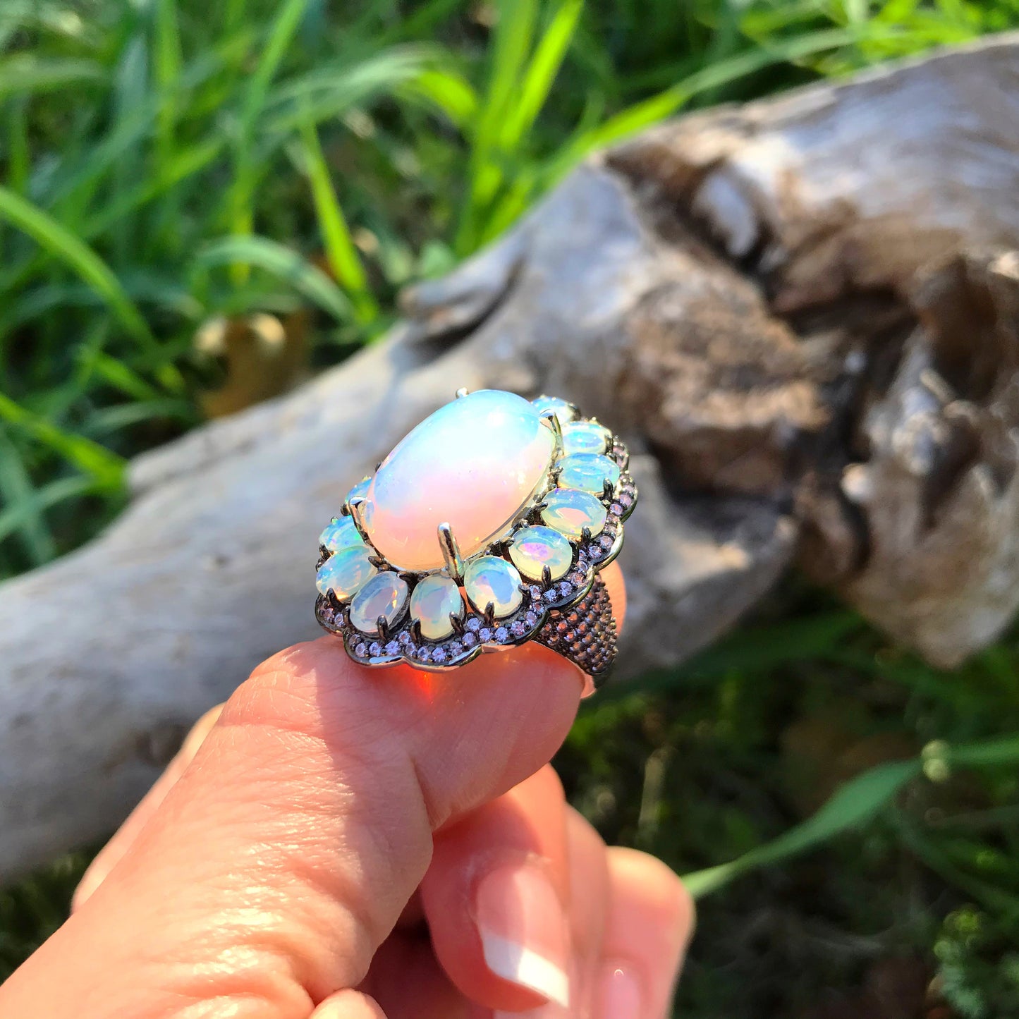 sterling silver Natural Fire Opal pink sapphire ring size 7
