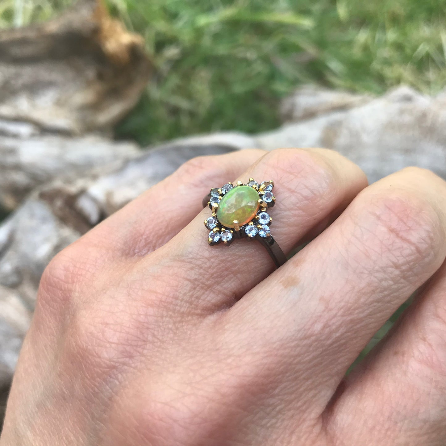 Sterling Silver rainbow Opal topaz ring 8
