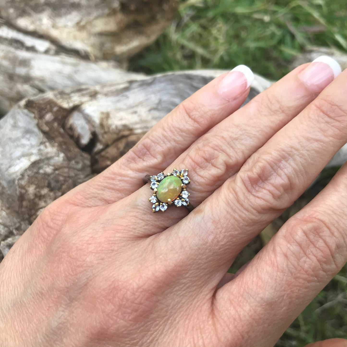 Sterling Silver rainbow Opal topaz ring 8