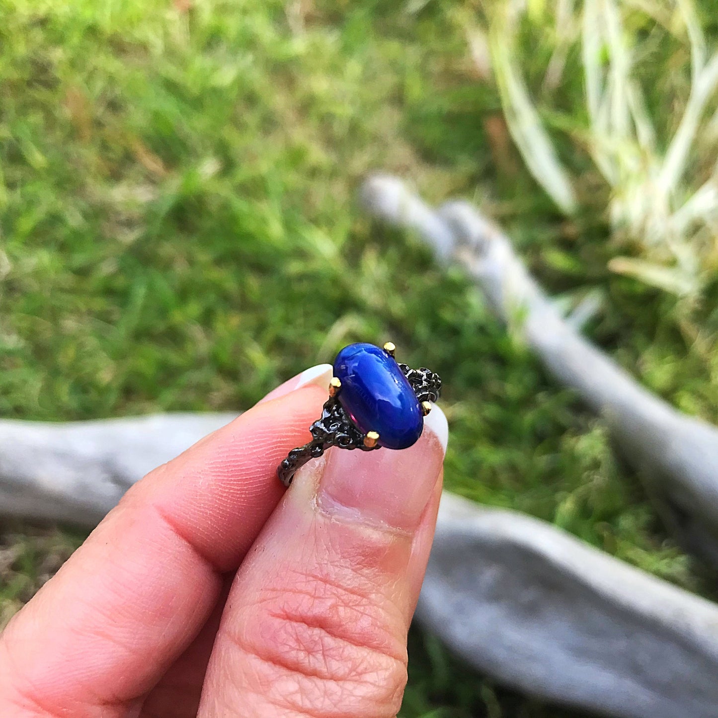 Sterling Silver natural blue Opal ring 8.5