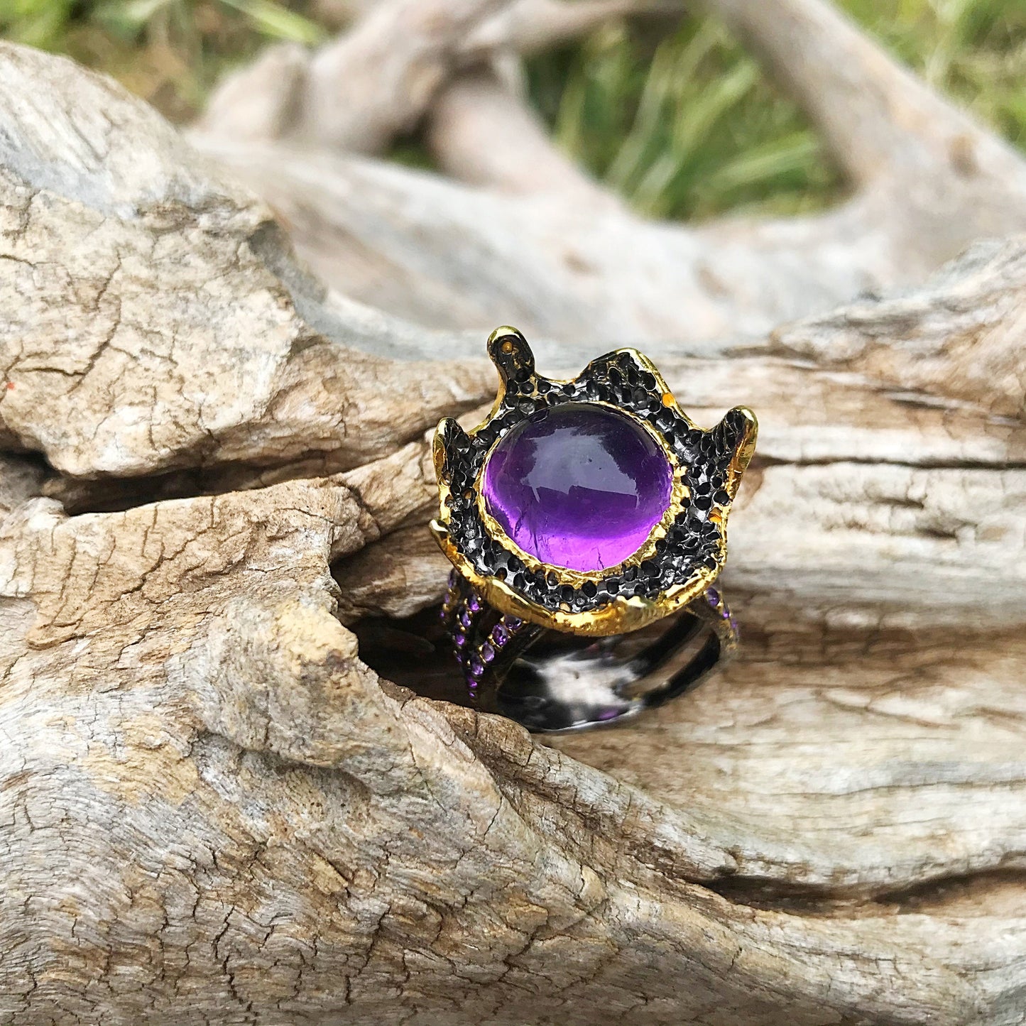 sterling silver statement Natural Amethyst abstract ring 9
