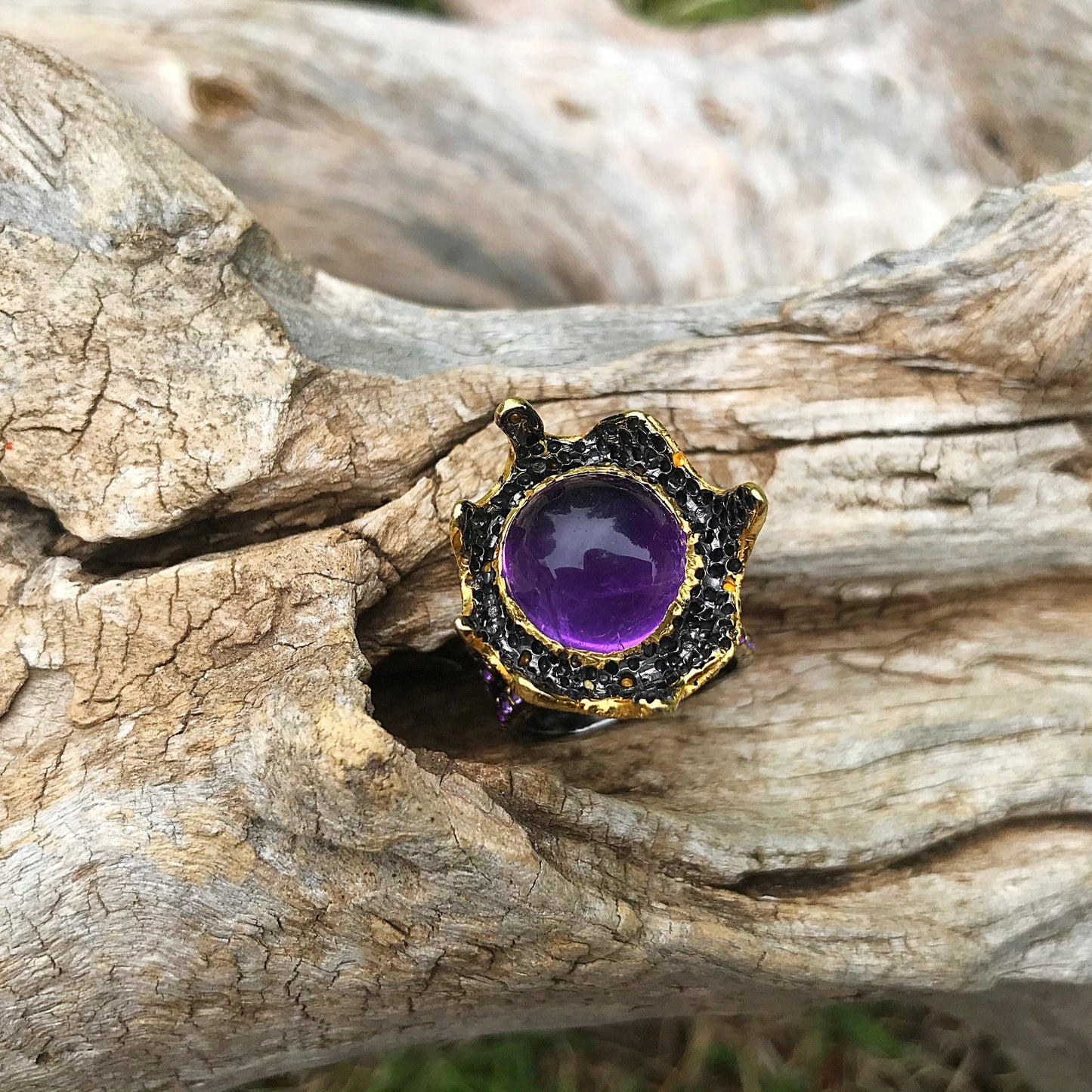 sterling silver statement Natural Amethyst abstract ring 9