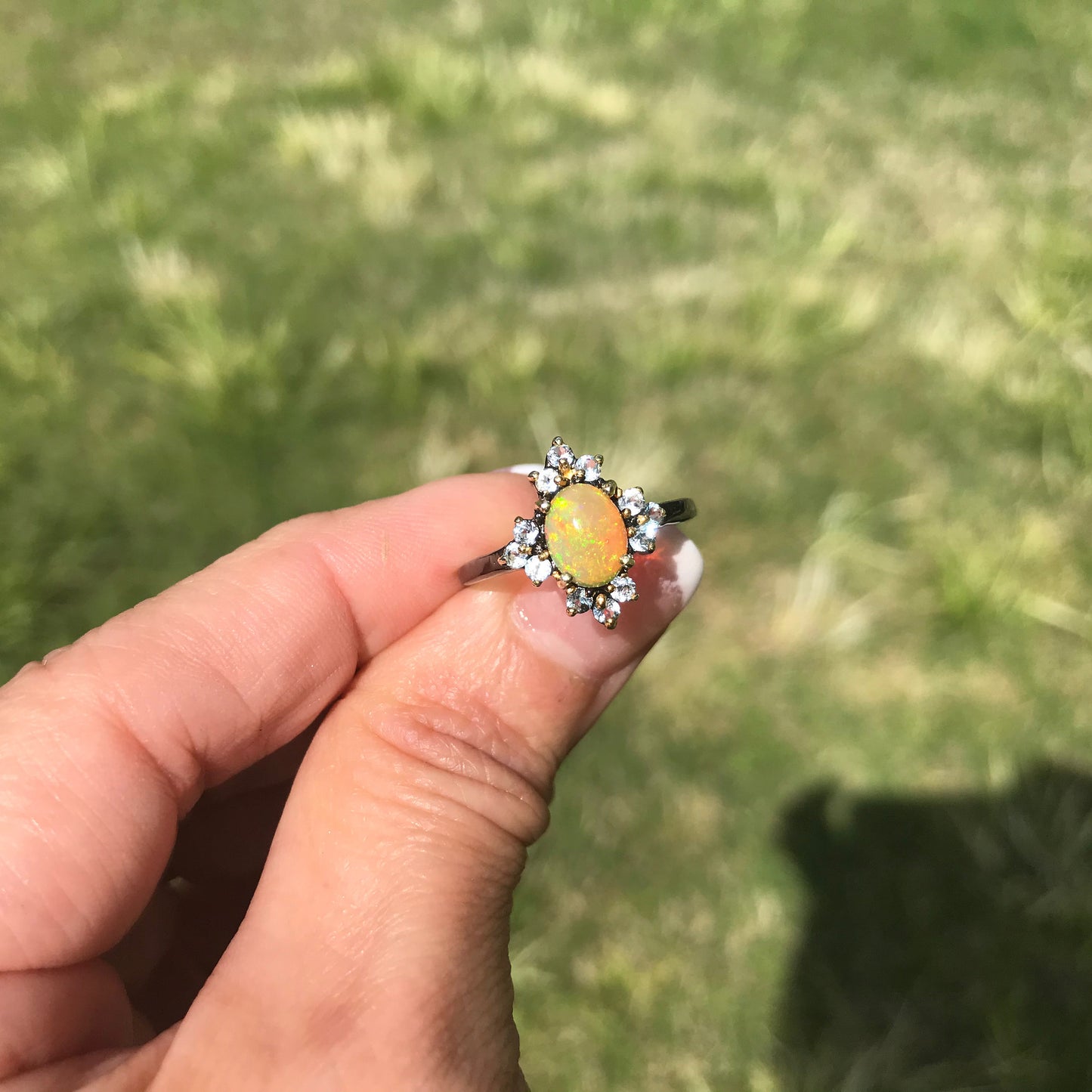 Sterling Silver rainbow Opal topaz ring 8